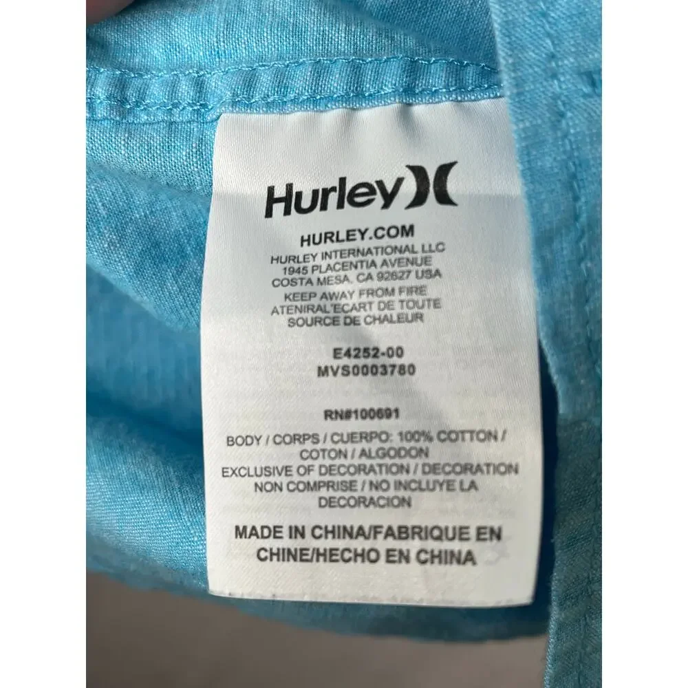 Hurley men's short sleeve button up 100% cotton shirt, blue, size XL, EUC